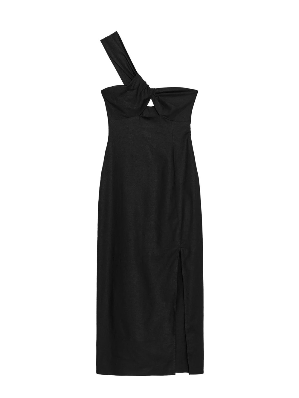 Zara Black One-Shoulder Knot Midi Dress